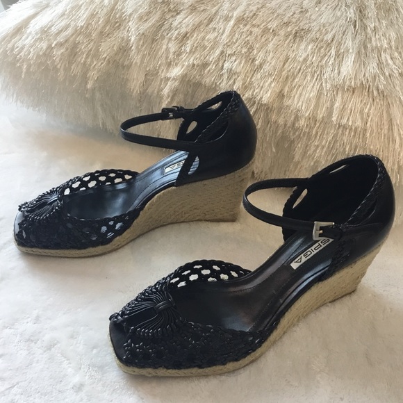 VIA SPIGA BLACK LEATHER WEDGES - Picture 3 of 7